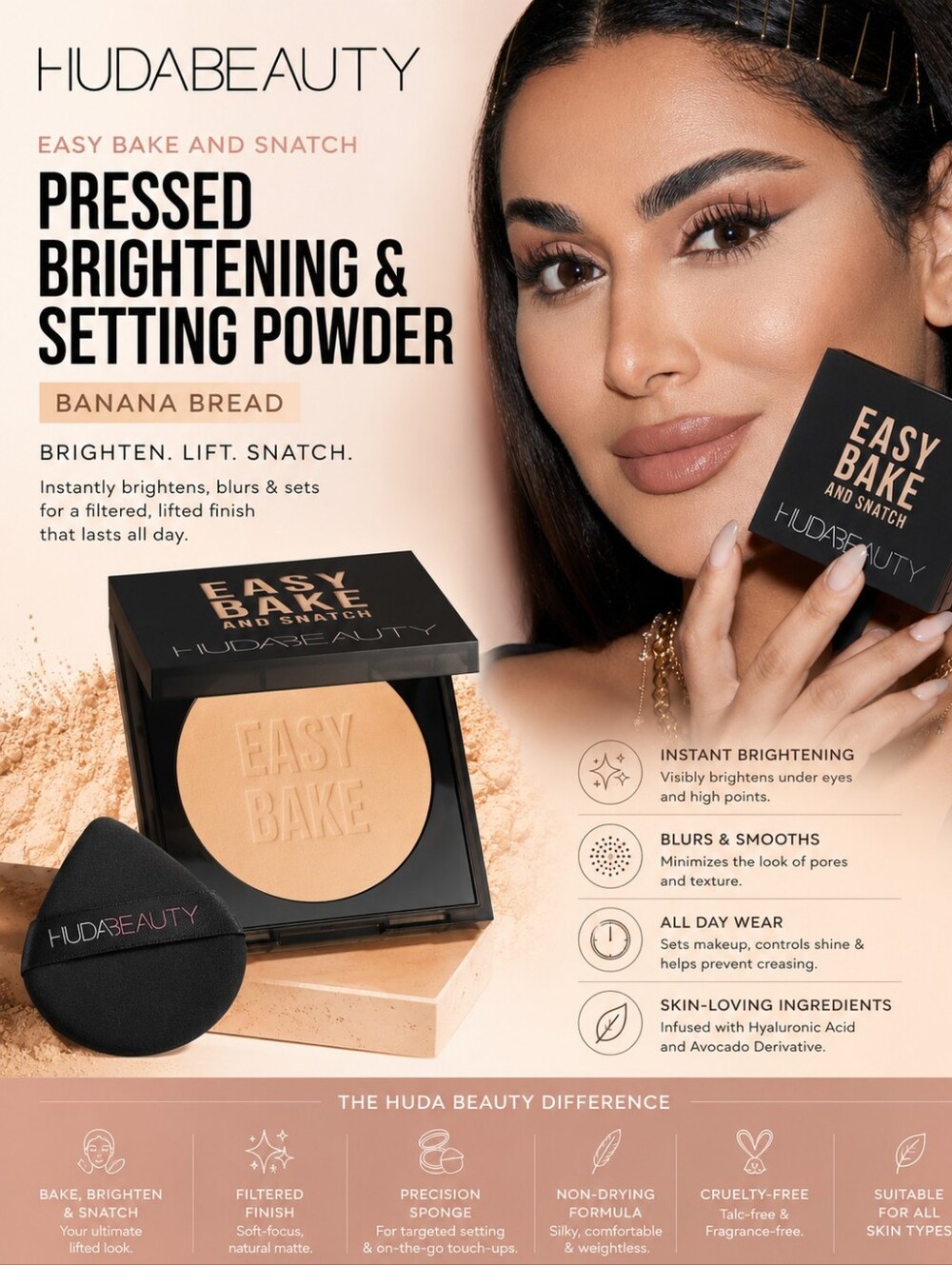 HUDABEAUTY EasyBake and Snatch Pressed Brightening & Setting Powder–Banana Bread